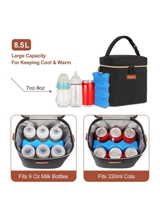 Breastmilk Cooler Bag With Ice Pack, Fits 6 Baby Bottles Up To 9 Ounce Insulated Bottle Bag, Breast Milk On The Go Strap, For Nursing Mom Daycare, Black