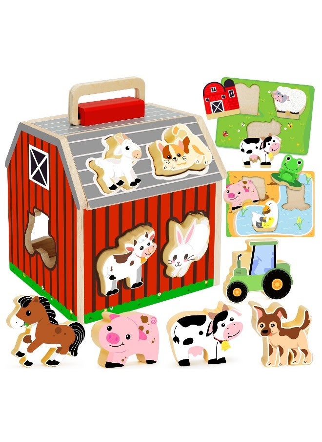 Wooden Assembled Barn House Scene, Pairing Building Blocks, Cognitive Puzzle Blocks, Puzzle Board, for Children Aged 0-3-6 Years