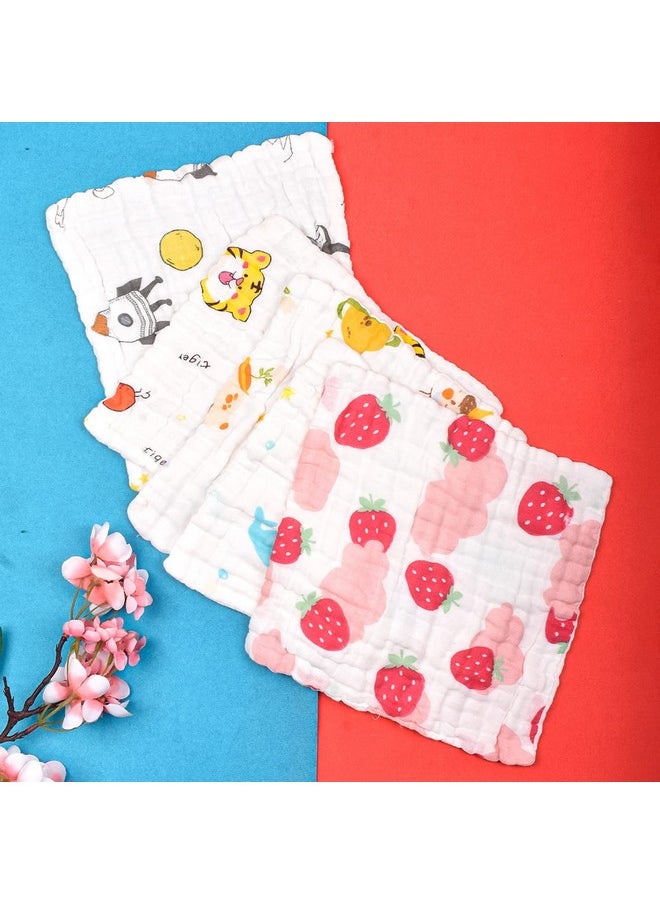 Super Soft Organic Cotton Baby Muslin Wash Cloth/Napkin 6 Layer | Hankies For Baby | 25X25 Cm | (Pack Of 5)