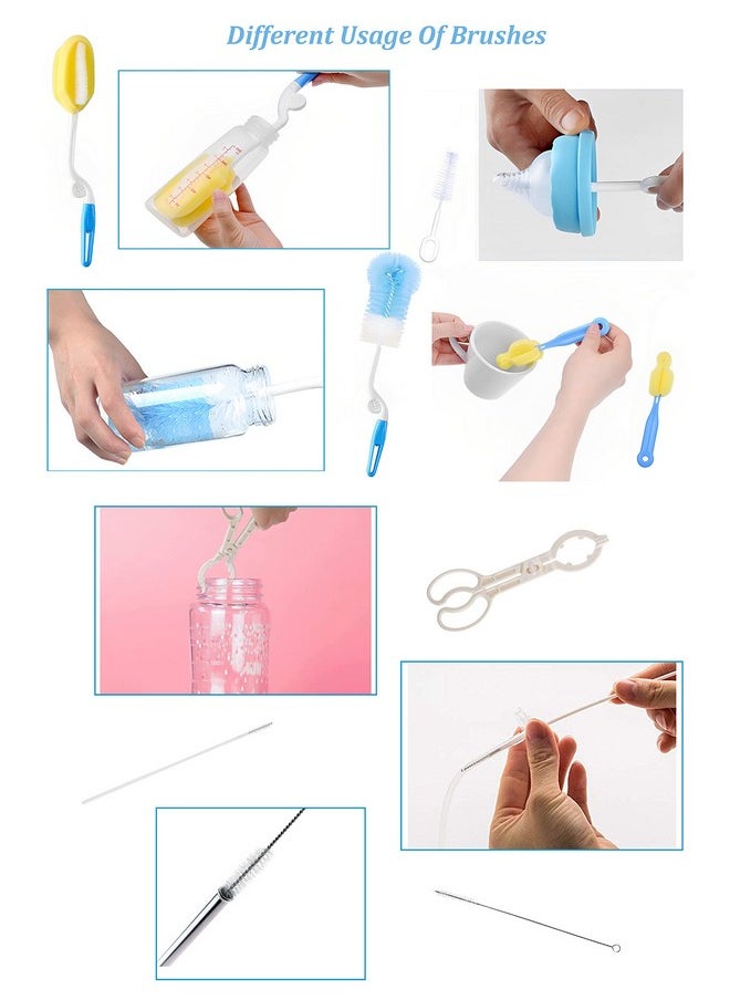 7 Pcs Baby Milk Bottle Nipple Straw Brush Sponge Bpa Free Pp Cleaning Brush Cleaner Bottle Tong