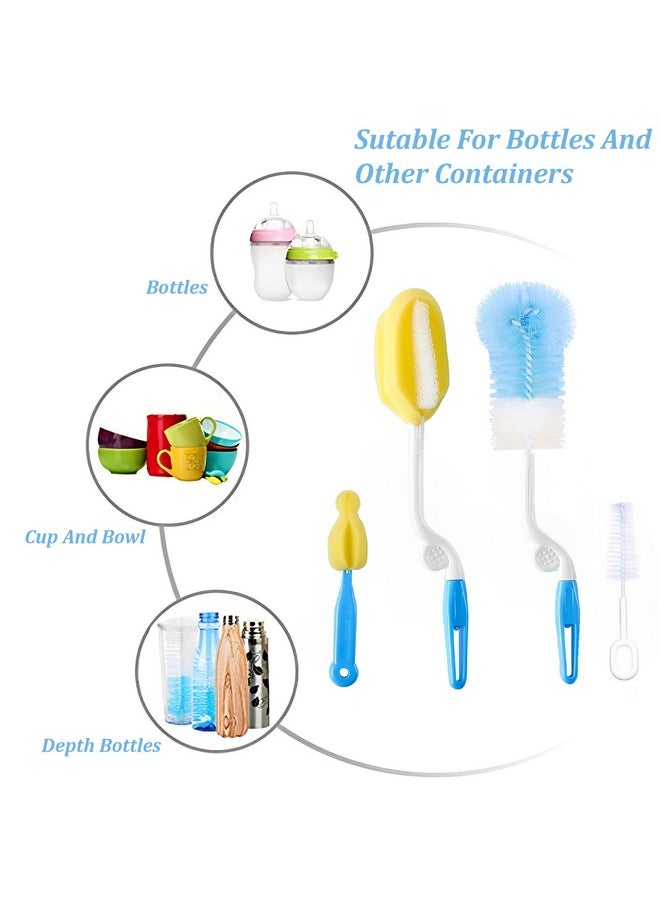 Baby Milk Bottle Nipple Straw Brush Sponge Nylon Cleaning Brush Cleaner Bottle Tong Set (Color May Vary) (4 Pcs)