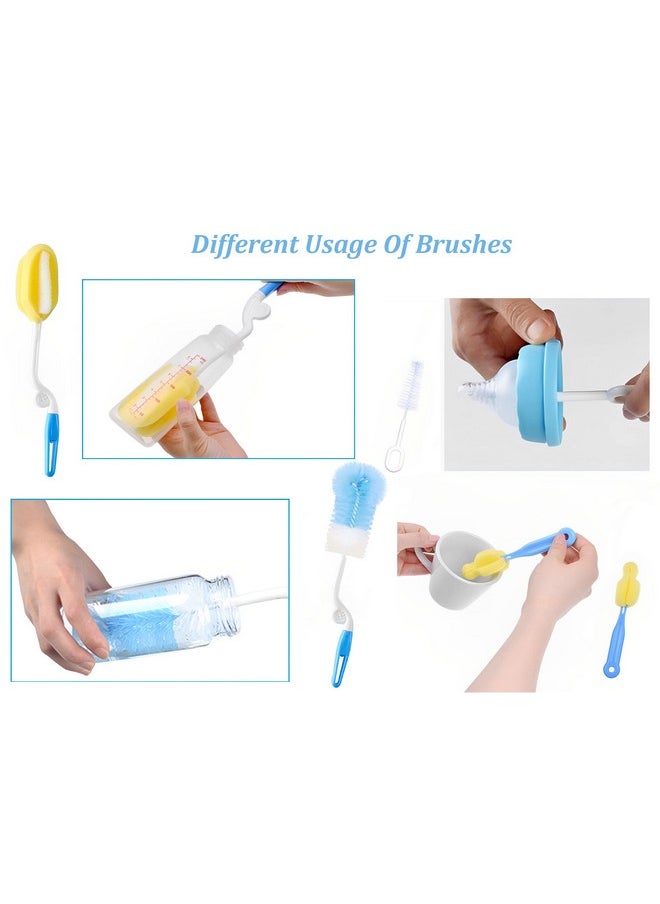 Baby Milk Bottle Nipple Straw Brush Sponge Nylon Cleaning Brush Cleaner Bottle Tong Set (Color May Vary) (4 Pcs)