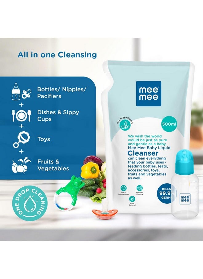 Baby Liquid Cleanser 500Ml, Anti-Bacterial Kills 99.9% Germs | For Baby Bottles, Nipples, Accessories, Toys, Fruits & Vegetables | No Alcohol, One Drop Cleaning, Dermatologically Tested