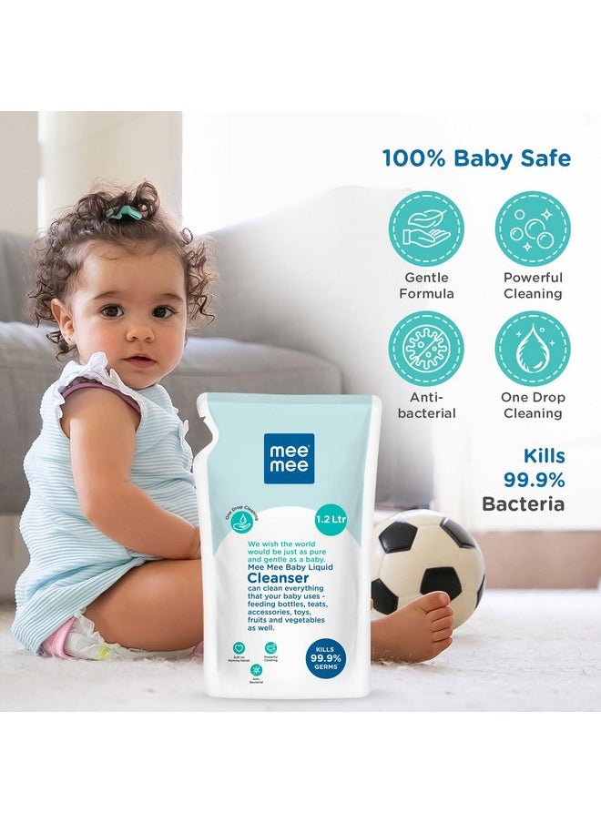 Baby Liquid Cleanser 1.2L, Anti-Bacterial Kills 99.9% Germs | For Feeding Bottles, Nipples, Accessories, Toys, Fruits & Vegetables | No Alcohol, One Drop Cleaning, Dermatologically Tested