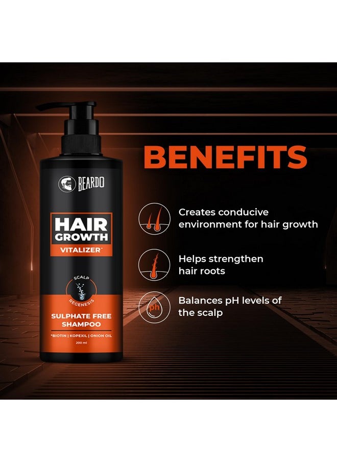 Hair Growth Vitalizer Shampoo, 200 Ml | Shampoo For Men | Promotes Hair Growth | Sulphate And Paraben Free Shampoo | With Onion Oil & Biotin