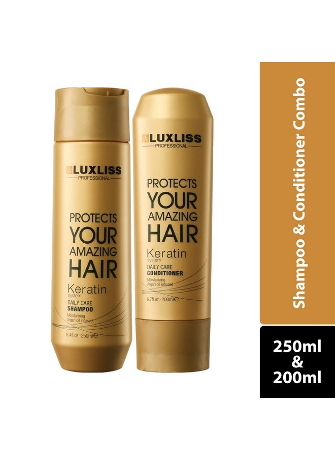 Keratin Daily Care Conditioner & Shampoo - Gold Edition(Pack Of 2) - 250Ml, 200 Ml