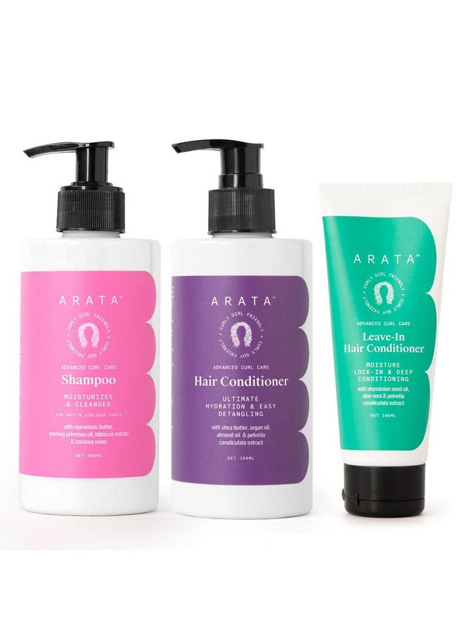 Curl Enhancing Combo Of 3 | Shampoo (300 Ml), Rinse-Out Conditioner (300 Ml) & Leave-In Conditioner (100 Ml) | For Dry, Frizzy, Wavy, Curly, Coily Hair | No Sulphate,Paraben,Silicone