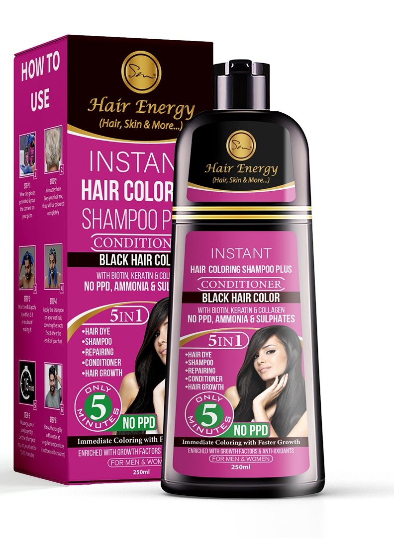 Hair Energy Instant Hair Coloring Shampoo + Conditioner (Black Color)