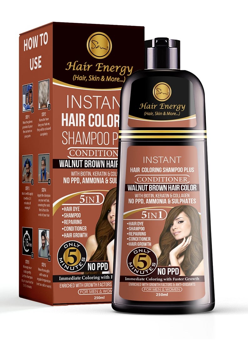 Hair Energy Instant Hair Coloring Shampoo + Conditioner (Walnut Brown Color)