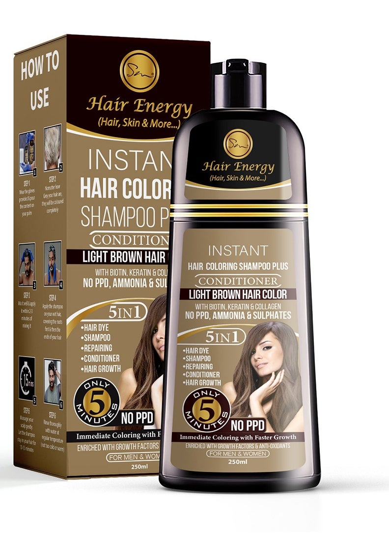 Hair Energy Instant Hair Coloring Shampoo + Conditioner (Light Brown Color)