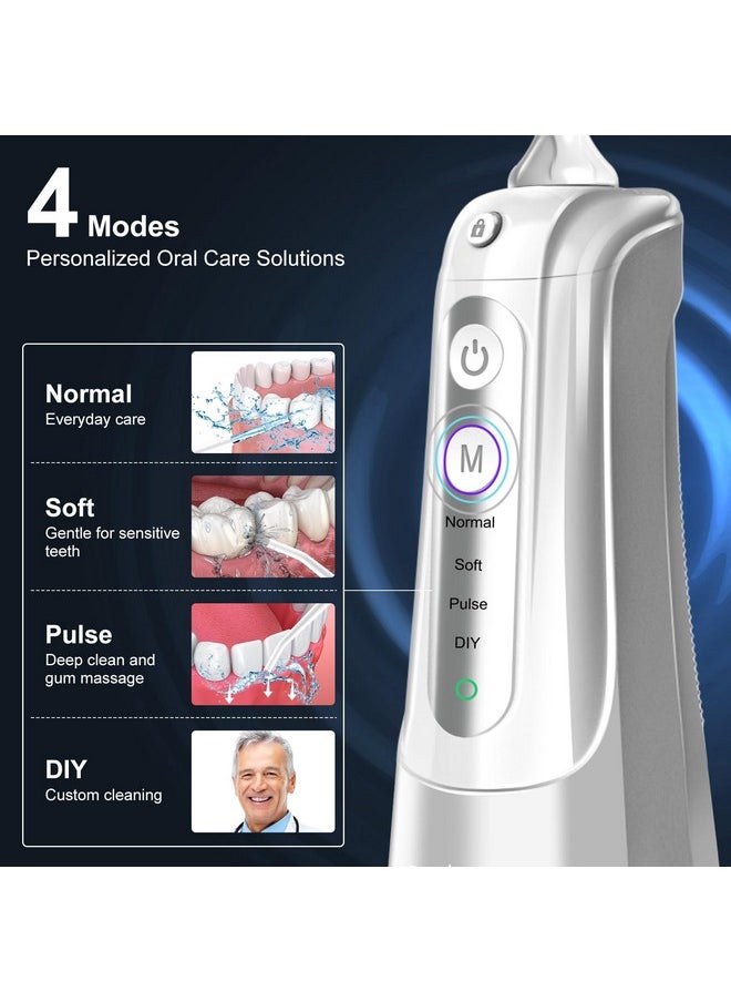 Water Flosser Pick For Teeth: 4 Modes Cordless Portable Water Flossers Teeth Cleaner Rechargeable 300Ml Ipx7 Waterproof Oral Irrigator Flossing Cleaning Picks For Home Travel