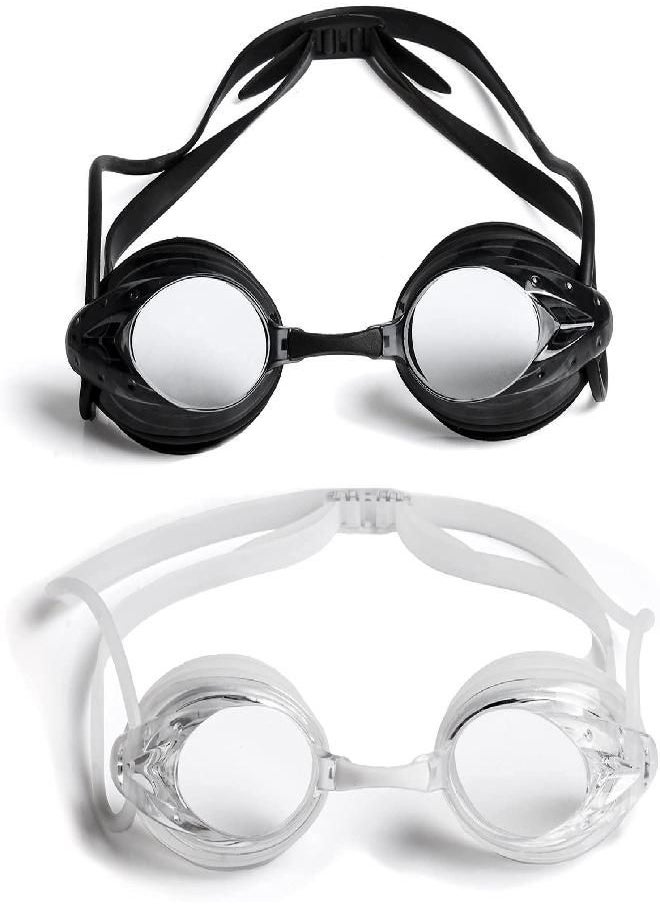 The Friendly Swede Protective Swim Goggles for Women and Men with Interchangeable Nose Pieces and Protective Cases, Swim Goggles for Men, Goggles Swimming Adult, Pool Goggles - Black + Clear (2-Pack)