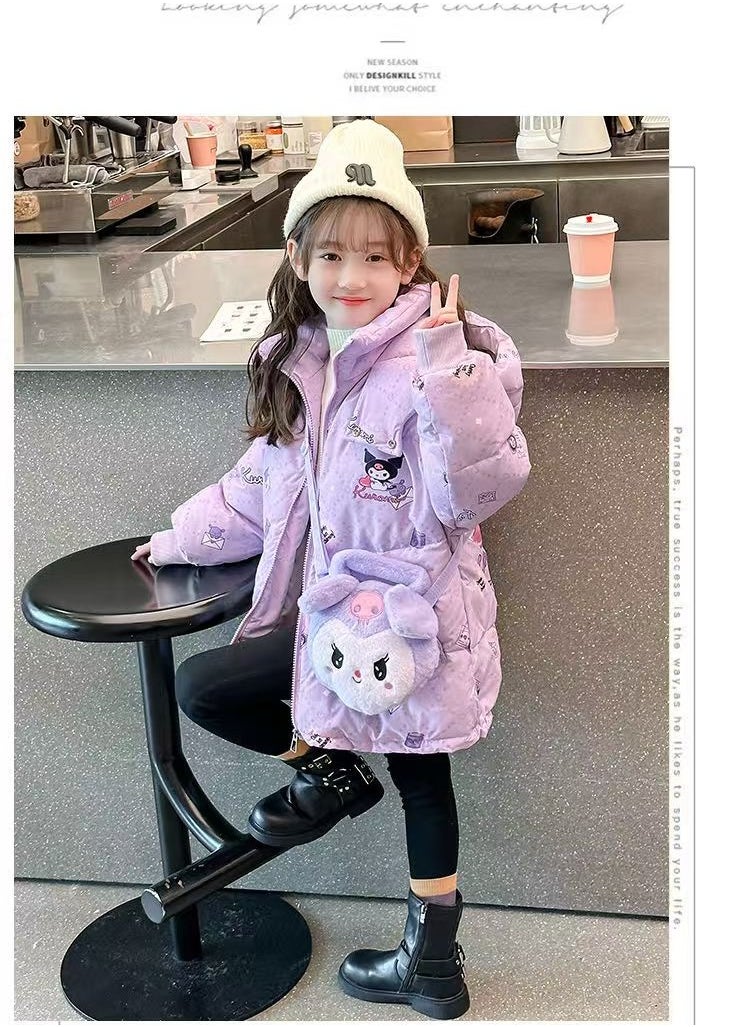 2024 Winter New Down Jacket Children's Medium length Hooded Stand up Collar Thickened Windproof Duck Down Bread Coat