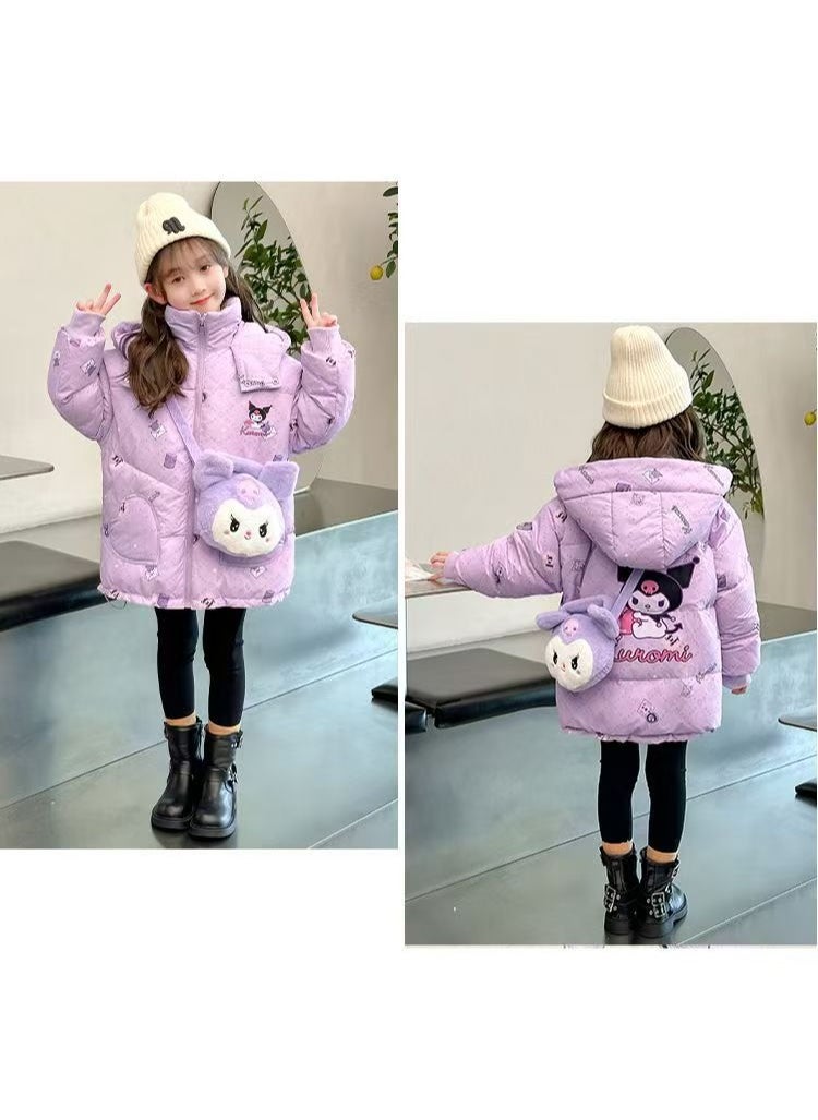 2024 Winter New Down Jacket Children's Medium length Hooded Stand up Collar Thickened Windproof Duck Down Bread Coat