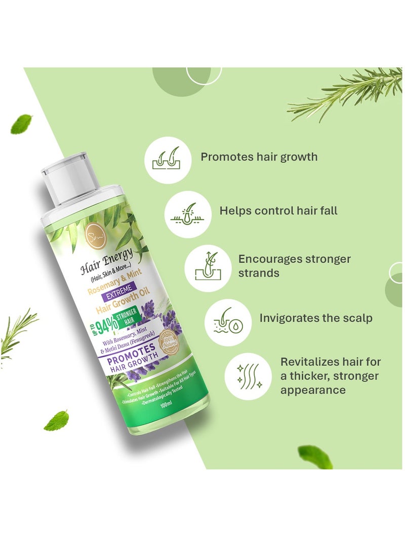 Hair Energy Rosemary & Mint Hair Growth Oil | Hair Care | Rosemary, Mint and Fenugreek (Methi) | Stronger Hair | Helps Reduce Hairfall | Paraben-free | Promotes Hair Growth | 100 ml