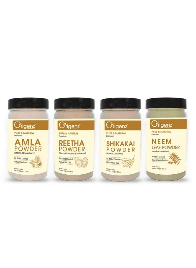 Amla, Reetha, Shikakai And Neem Powder Combo Pack For Hair Care, Wash, Healthy Scalp, Nourishment, Mask, Helps To Control Dandruff, Hairfall | Natural Cleanser | 400Gm