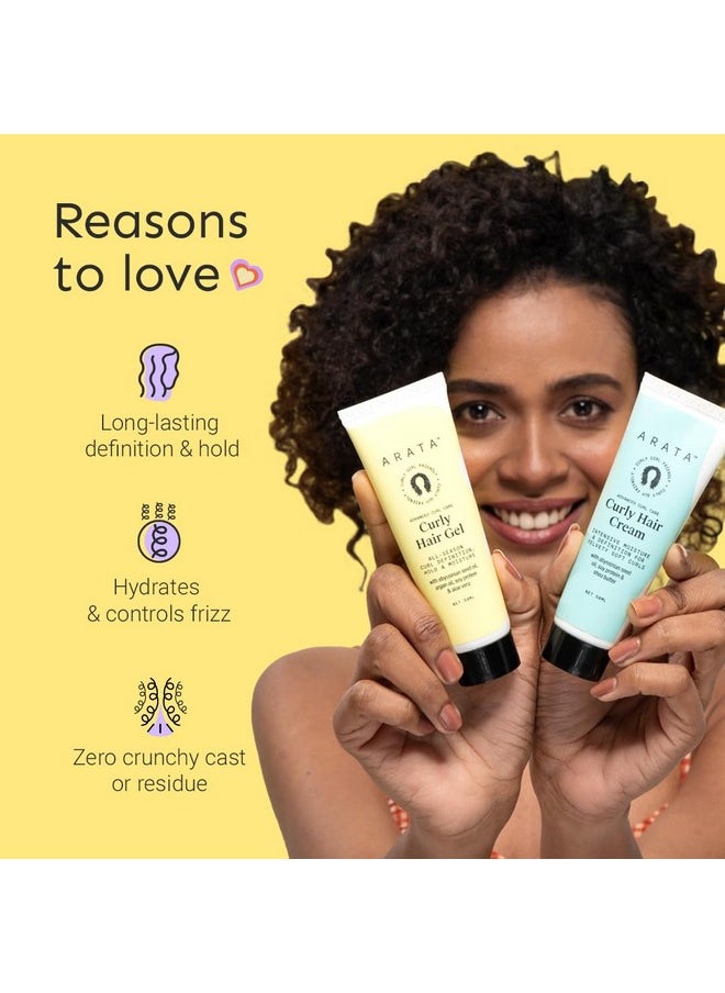 Curl Styling Combo (Mini) - Curl Cream (50Ml) + Gel (50Ml) For Dry, Frizzy, Wavy, Curly Hair | Reduces Frizz | Moisturises, Hydrates & Defines Curls | Natural Hold | No Sulphate,Paraben,Silicone