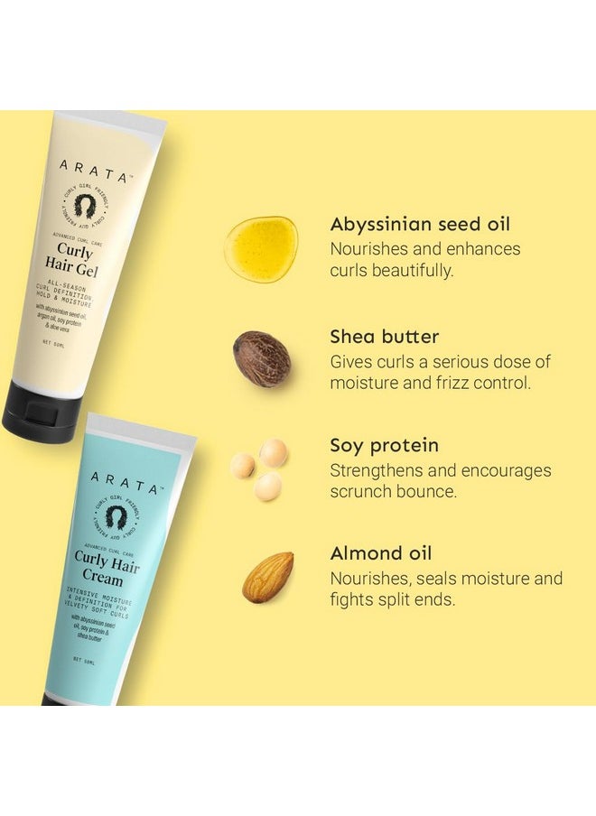 Curl Styling Combo (Mini) - Curl Cream (50Ml) + Gel (50Ml) For Dry, Frizzy, Wavy, Curly Hair | Reduces Frizz | Moisturises, Hydrates & Defines Curls | Natural Hold | No Sulphate,Paraben,Silicone