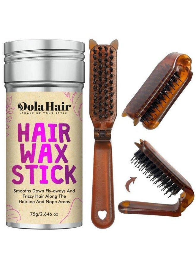 Portable Travel Hair Wax Stick - Slick Hair Pomade With Smoothing Brush For Women, Kids & Girls' Hair Styling