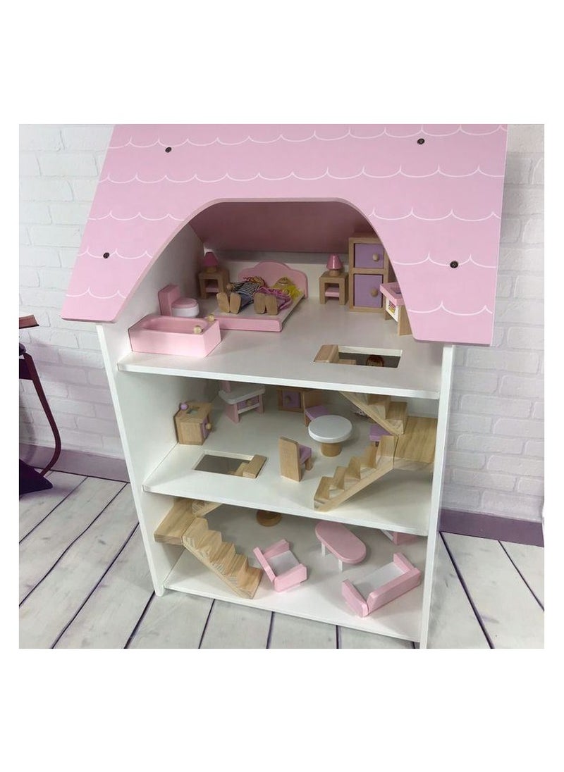 Dollhouse Pink Dream House for Girls - 3-Story DIY Dollhouse with Furniture & Accessories | Pretend Play House Set for Toddlers | Princess Dollhouse for Kids Aged 3+