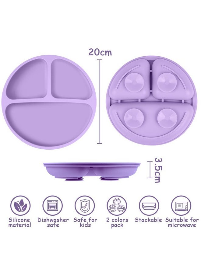 Suction Plates, 2 Pcs Suction Plates For Baby Silicone, Baby Plates With Suction, Bpa Free Suction Plates For Toddlers, Divided Plate Design, Toddler Plates Dish Microwave & Dishwasher Safe