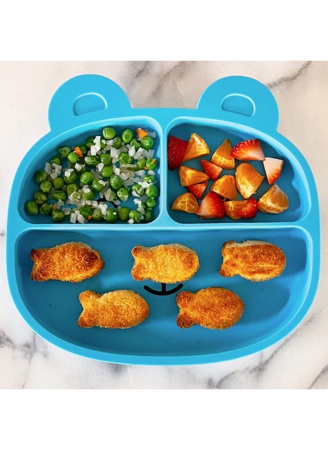 100% Silicone Divided Toddler Plate - 1 Bear Suction Plate For Babies, Toddlers And Big Kids - Dishwasher And Microwave-Safe - Bpa, Phthalate, Pvc, Lead, Bps, And Latex-Free - Blue