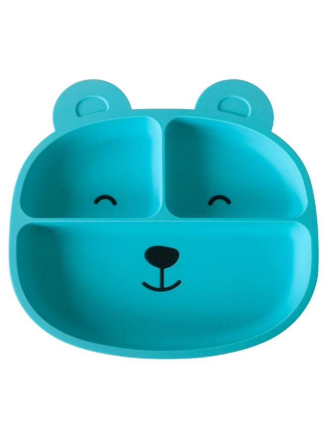 100% Silicone Divided Toddler Plate - 1 Bear Suction Plate For Babies, Toddlers And Big Kids - Dishwasher And Microwave-Safe - Bpa, Phthalate, Pvc, Lead, Bps, And Latex-Free - Blue