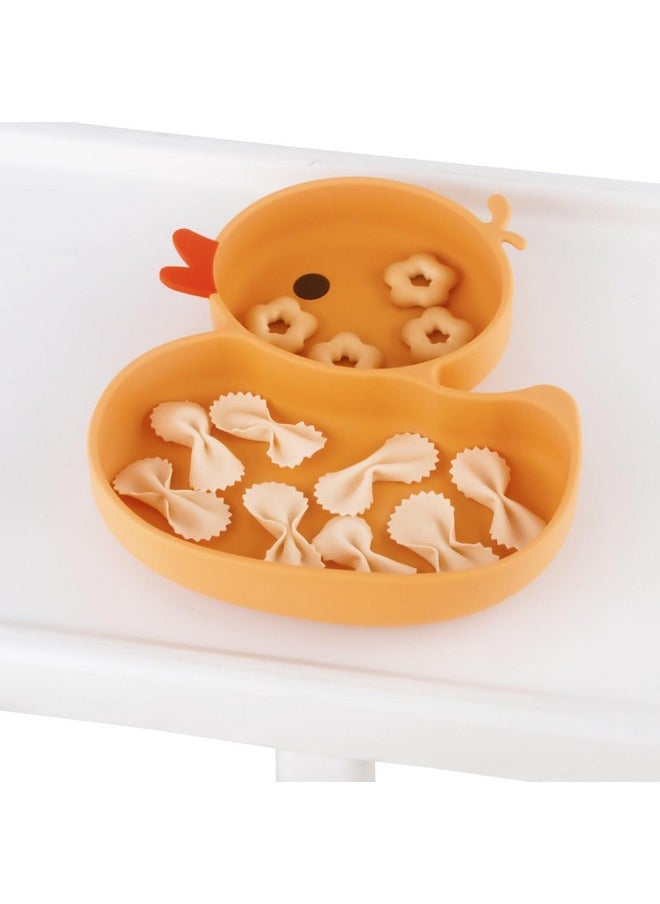 Toddler Plates,2 Pack Suction Plates For Baby,Baby Divided Plate,Thanksgiving Plates,Duck Baby Plate Non-Slip,Bpa Free,Microwave & Dishwasher Safe (Orange+Beige)