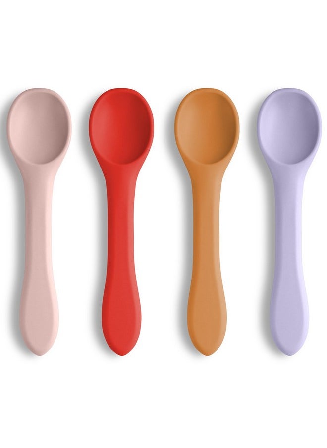 Silicone Baby Feeding Spoons, 4 Pcs Baby Spoons, First Stage Feeding Spoons For Infants, Silicone Baby Spoons Ultra-Durable & Chewproof, Silicone Feeding Spoons Dishwasher Safe,Baby Utensils