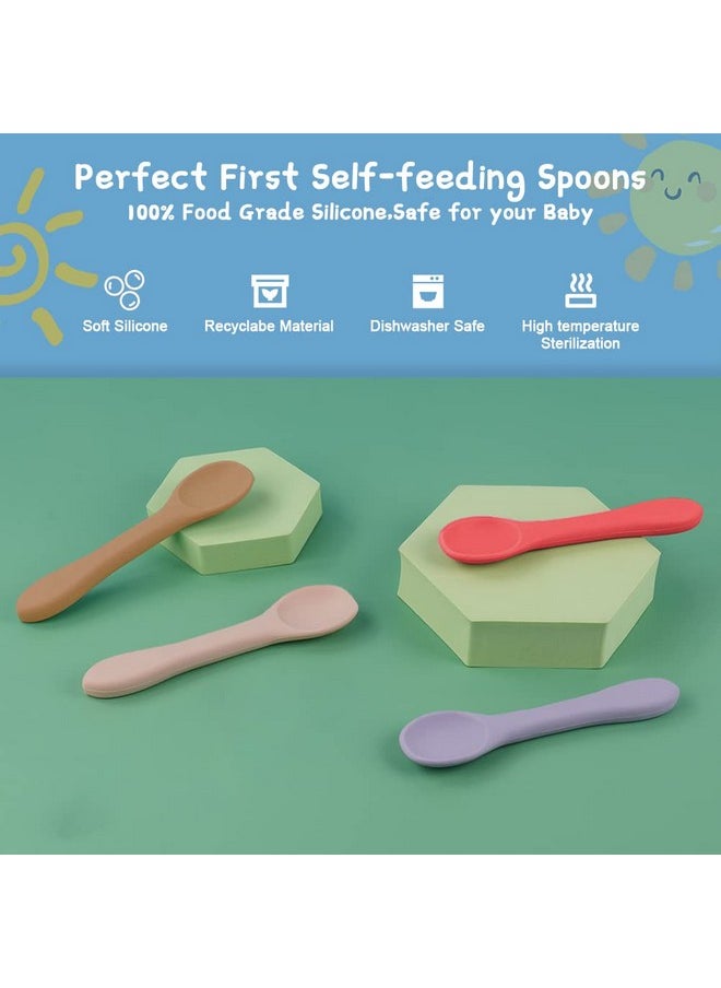 Silicone Baby Feeding Spoons, 4 Pcs Baby Spoons, First Stage Feeding Spoons For Infants, Silicone Baby Spoons Ultra-Durable & Chewproof, Silicone Feeding Spoons Dishwasher Safe,Baby Utensils