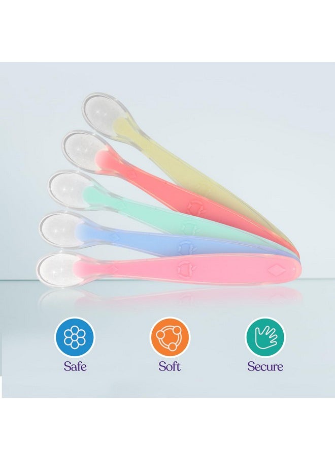 Best Baby Spoons First Stage 4 Months, Soft Food Grade Silicone, Baby Spoon Self Feeding, Infant Spoons First Stage Toddler Spoons, Baby Utensils Training Spoon Gift Set 5 Pack