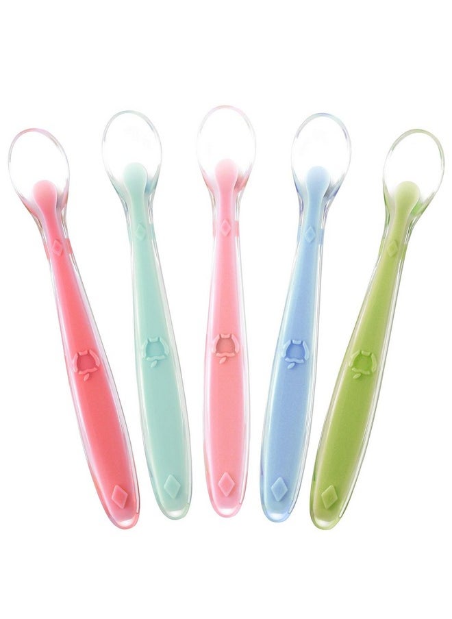 Best Baby Spoons First Stage 4 Months, Soft Food Grade Silicone, Baby Spoon Self Feeding, Infant Spoons First Stage Toddler Spoons, Baby Utensils Training Spoon Gift Set 5 Pack