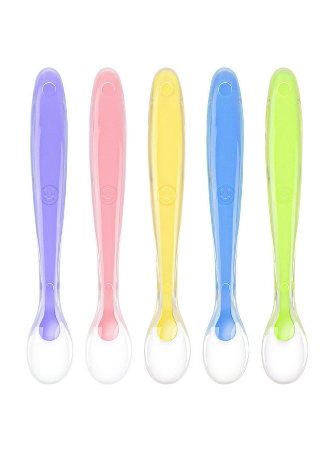 Baby Silicone Spoons, Silicone Soft Baby Feeding Spoon Set 5 Pcs, First Stage Toddler Spoons Training Spoon For Baby 4 Months, Baby Utensils Gum-Friendly Bpa Free For Microwave And Dishwasher