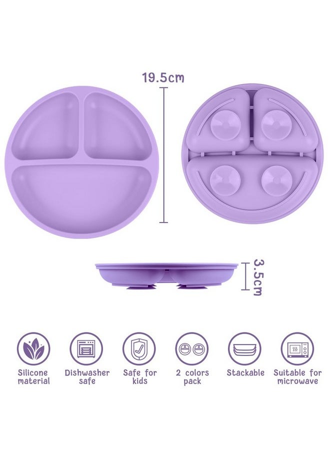 Suction Plates, 2 Pcs Baby Toddler Plate Silicone, Bpa Free Divided Plate, Divided Plate Design,Silicone Grip Dish Microwave & Dishwasher Safe