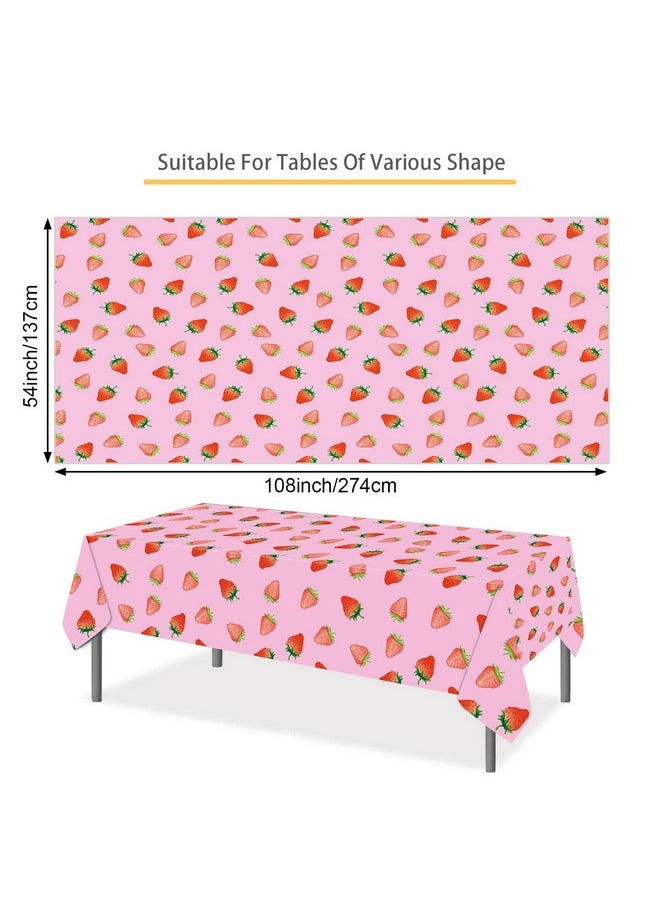 2 Pcs Strawberry Tablecloth For Strawberry Party Decorations, Disposable Plastic Rectangle Strawberry Table Cloth For Kids Girls Strawberry Birthday Decorations Strawberry Baby Shower 54