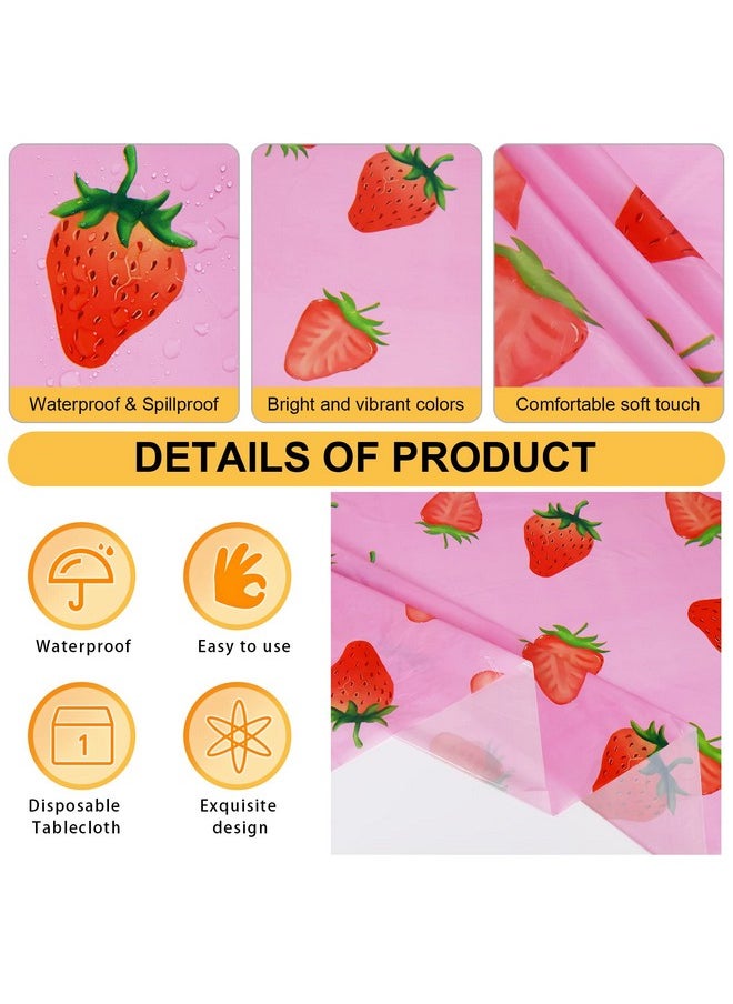 2 Pcs Strawberry Tablecloth For Strawberry Party Decorations, Disposable Plastic Rectangle Strawberry Table Cloth For Kids Girls Strawberry Birthday Decorations Strawberry Baby Shower 54