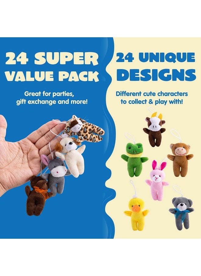 24 Pcs Mini Animal Plush Toys, 3” Stuffed Animal Bulk For Kids Birthday Party Favors, Presents, Pinata Fillers, Goodie Bag Fillers, School Prizes, Valentine'S Day Party Supplies