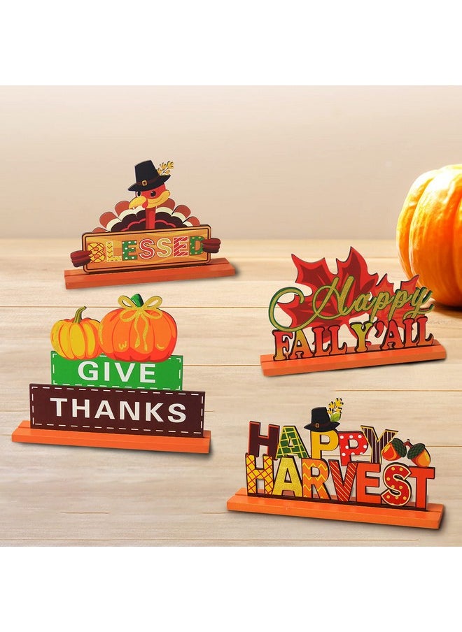 4 Pieces Thanksgiving Party Decorations Wooden Happy Fall Y'All Party Supplies Thanksgiving Centerpieces Autumn Table Decorations For Home Party Holiday