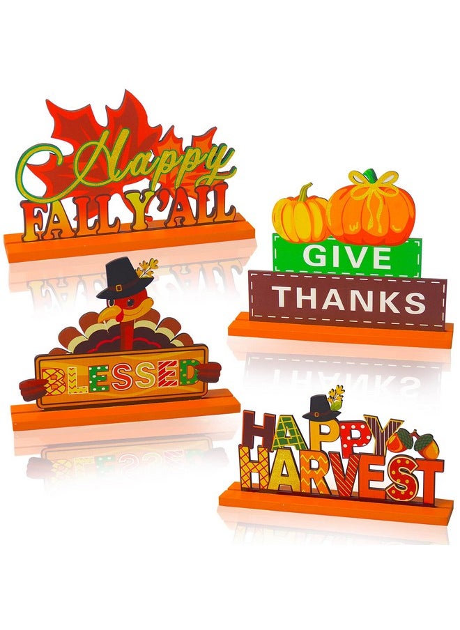 4 Pieces Thanksgiving Party Decorations Wooden Happy Fall Y'All Party Supplies Thanksgiving Centerpieces Autumn Table Decorations For Home Party Holiday