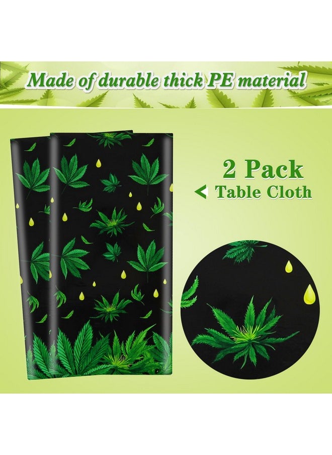 2 Pieces Tropical Weed Tablecloth Leaves Tablecloth Disposable Plastic Table Covers For Hawaiian Weed Jungle Safari Animal Themed Birthday Party Decorations, 220 X 130Cm