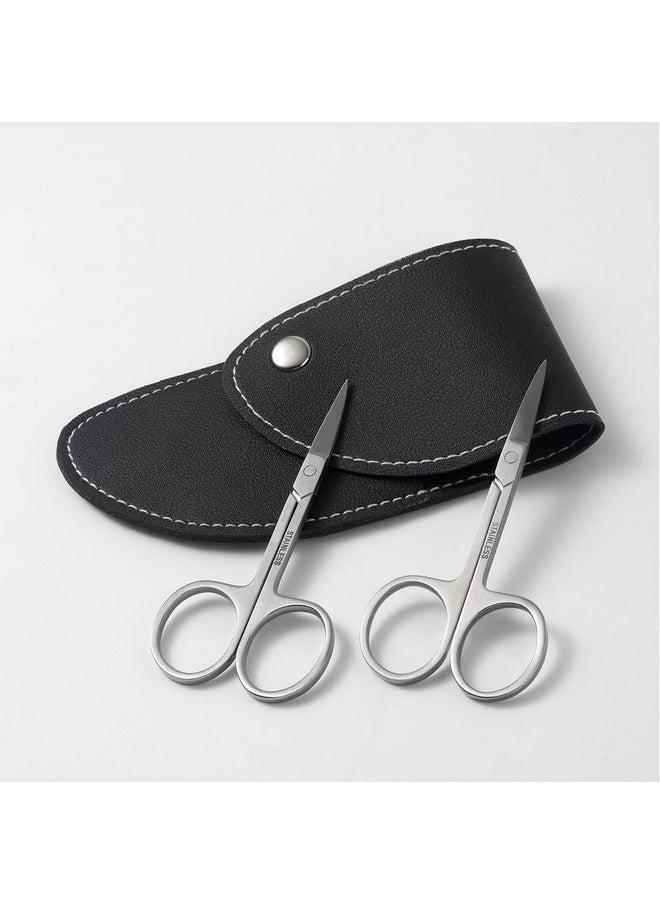 Premium Nail Scissors 2Pcs, Professional Curved And Stright Manicure Scissors - Multi-Purpose Stainless Steel Beauty Grooming Scissor For Nail, Facial Hair, Eyebrow, Eyelash, Dry Skin