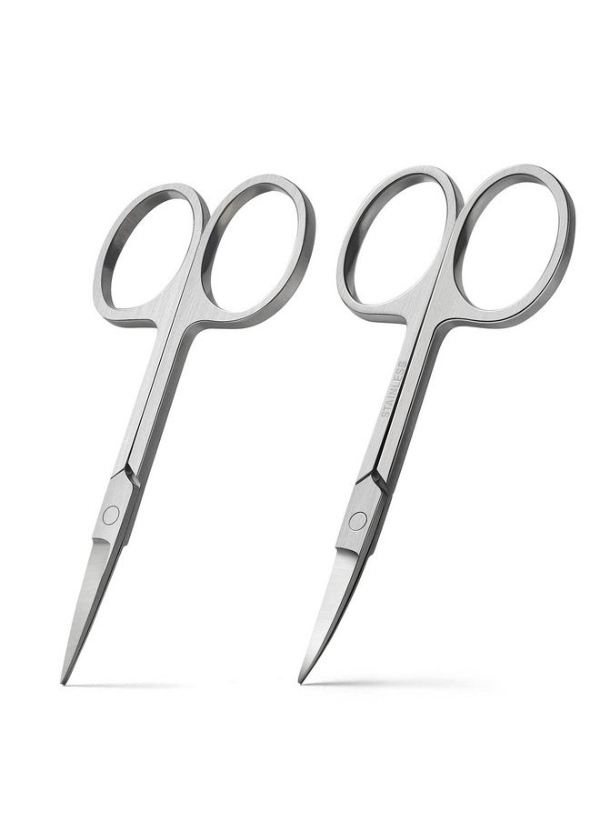 Premium Nail Scissors 2Pcs, Professional Curved And Stright Manicure Scissors - Multi-Purpose Stainless Steel Beauty Grooming Scissor For Nail, Facial Hair, Eyebrow, Eyelash, Dry Skin