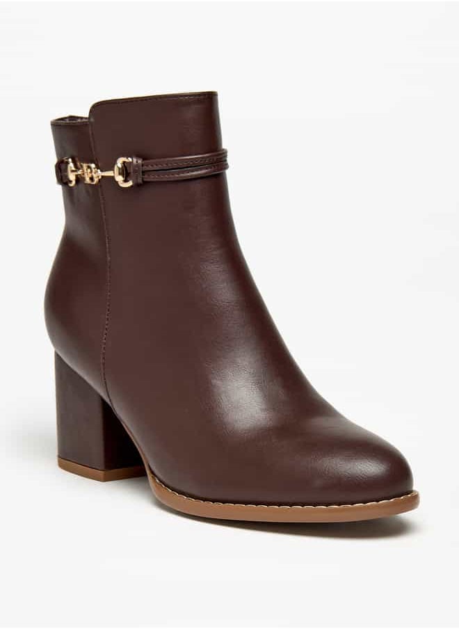 Women Solid Ankle Boots with Block Heels and Zip Closure