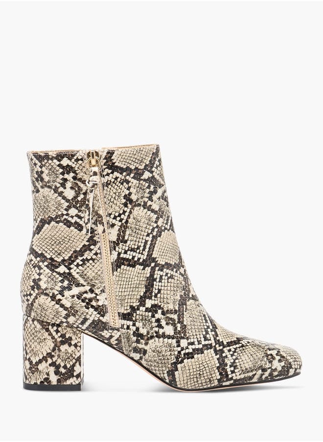 Women Animal Print Ankle Boots with Block Heels