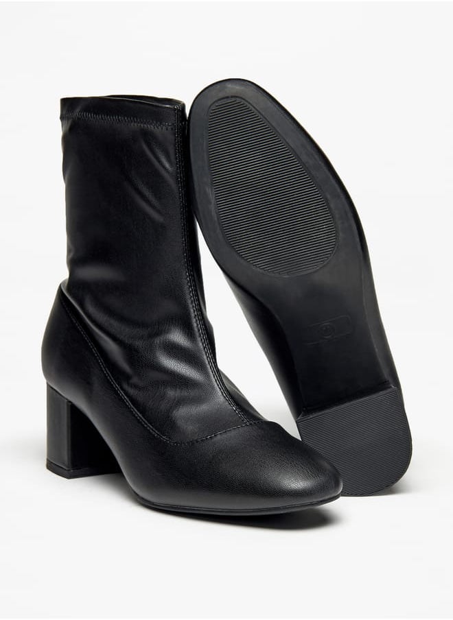 Women's Solid Slip-On Ankle Boots with Block Heels