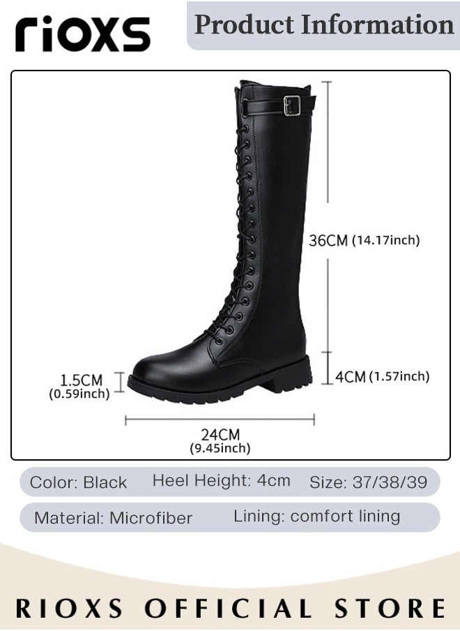 Women's Over The Knee High Boots Ladies Fashion Casual Leather High Elastic High Boots Side Zipper Lace Up Thick Mid-heel Rider Boots Long Tube Knee-Length Boots