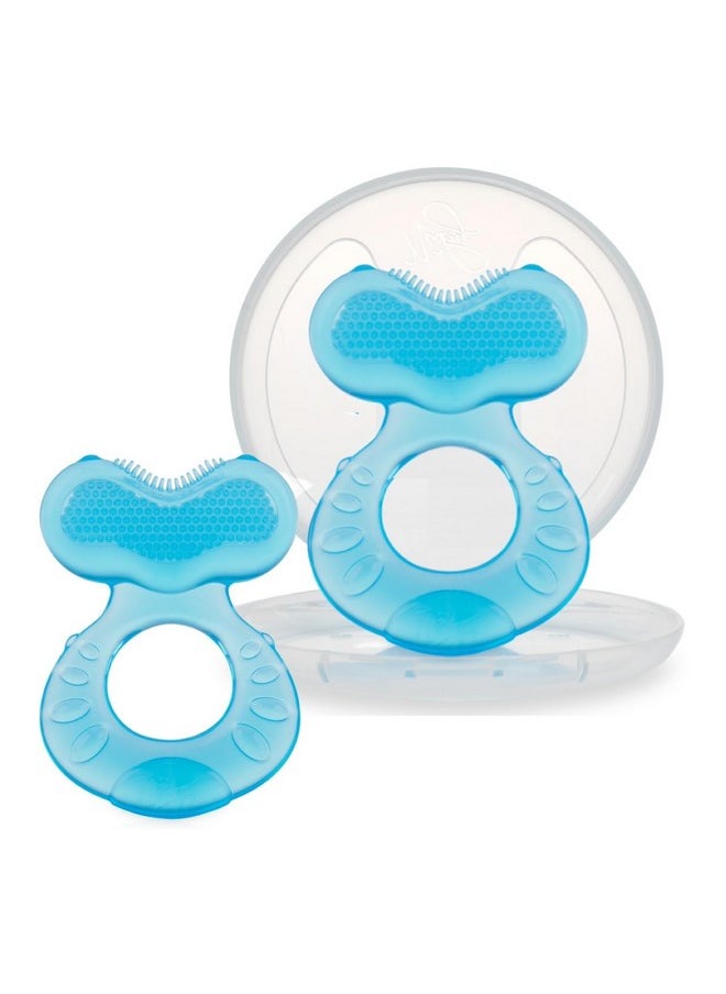 Soft Silicone Teether With Massaging Bristles | 2 Pack: Blue | 3M + | Travel Case Included