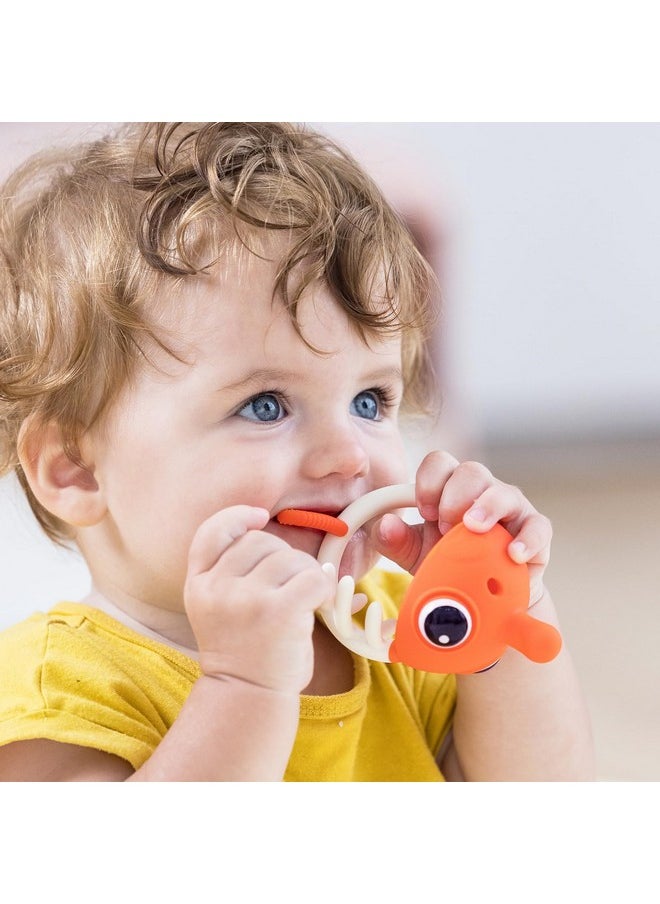 Clownfish Baby Teether Toys, Teething Toys For Babies 0 3 6 12 Months With Clip, Safe Soft Silicone Infant Teethers Toy 4-9 Months Old Soothing Sucking N Chew On Needs, Fun Gift For Newborn