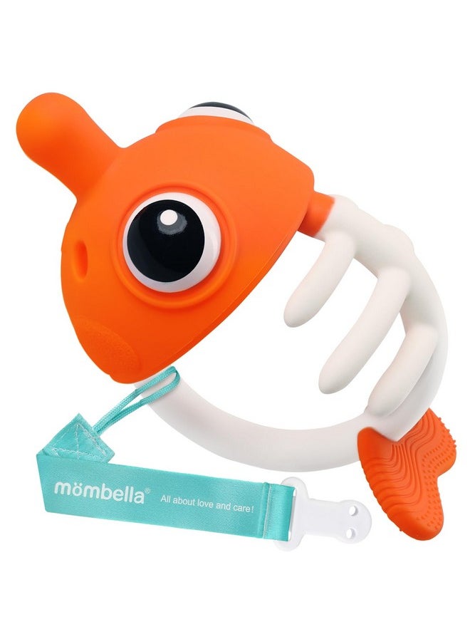 Clownfish Baby Teether Toys, Teething Toys For Babies 0 3 6 12 Months With Clip, Safe Soft Silicone Infant Teethers Toy 4-9 Months Old Soothing Sucking N Chew On Needs, Fun Gift For Newborn