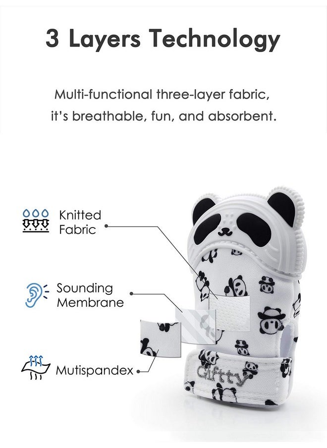 Baby Teething Mitten Panda Teether Mitt Chewing Glove Infant Toy Teething Glove Baby Chew Mitt With Finger Toothbrush Bpa-Free For Baby Boys Girls - 1 Pair + 1 Toothbrush